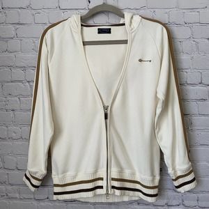 Como Sport Women's Cream & Brown Warm Up Athleisure Hooded Sweatshirt - Medium